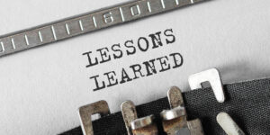 15 Lessons Learned typed on a typewriter for Ampersand's Marketing & Advertising Fundamentals