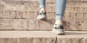 Close up of stairs someone is walking up